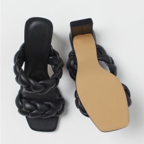 H&M Square Toe Braided Slip On Kitten Heel Mules Black - Picture 5 of 16